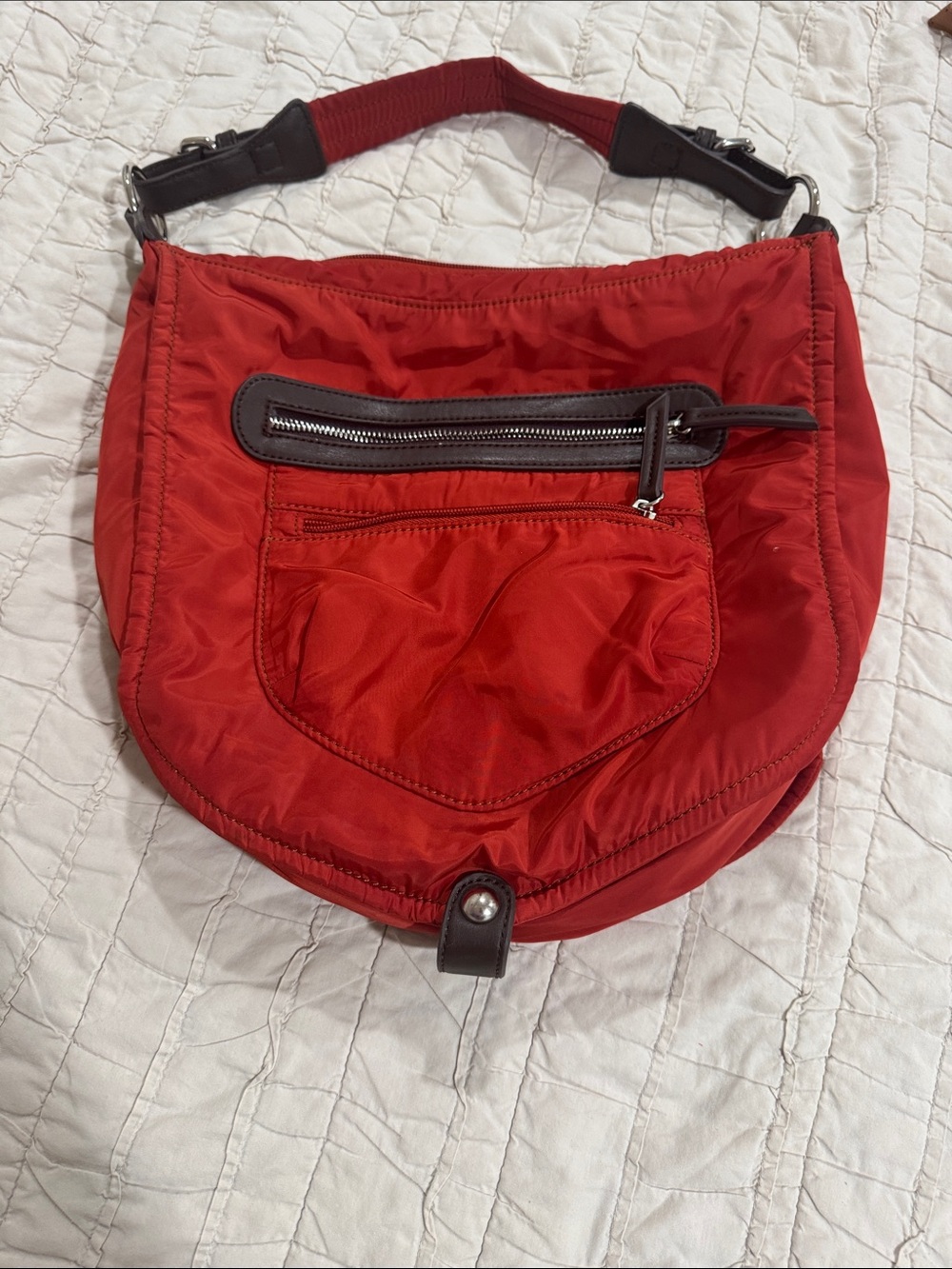 Reddish orange Nylon Shoulder Bag
